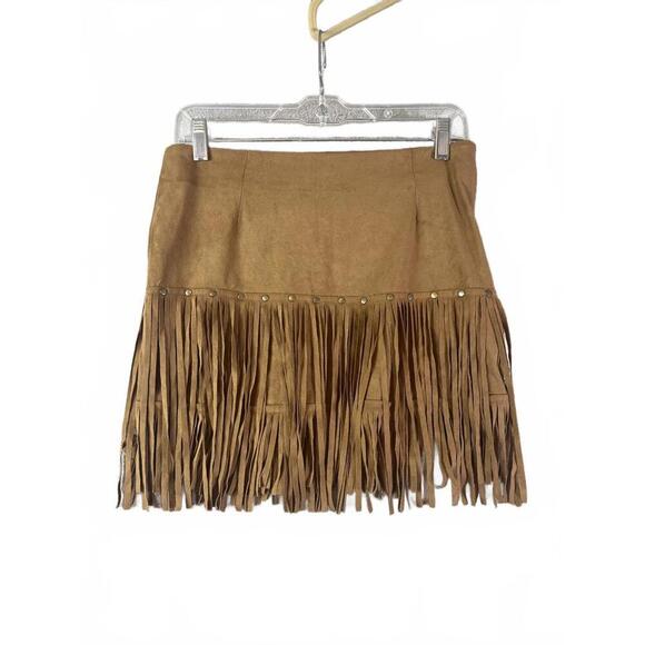 Fornia Dresses & Skirts - Fornia Faux Suede Fringe Skirt Size Med